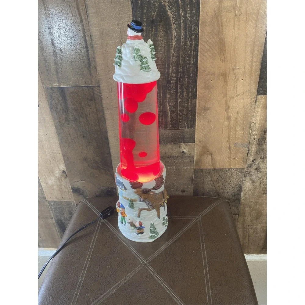 Vintage 1990s Creative Motion Christmas Lava Lamp Snowman & Santa Claus‎ Scene
